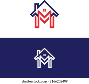 Modern M House Moving Service Logo. Silhouette Of Moved House Design. For Professional Home And Apartment Agency Or Business Brand Raise Up Real Estate Company. Apply To Web Site, Adds, Apps Icon