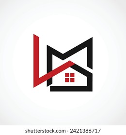 Modern M carta logotipo de casa abstracto, concepto de diseño ilustración de plantilla vectorial aislada