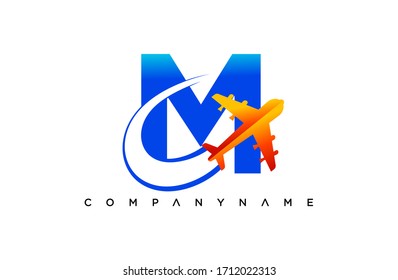 Modern M Letter flying, logistic and  travel company logo. creative emblem  aircraft design. initial brand template.