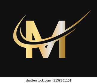 Modern M Letter Initial Luxurious Logo Template. M Logo Golden Concept