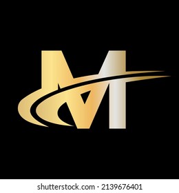 Carta M Moderna Plantilla Inicial De Logotipo Lujoso. M Logo Golden Concepto