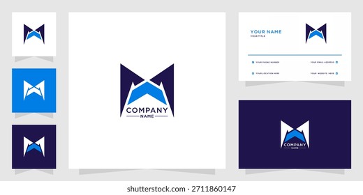 Logotipo moderno de la letra M con el concepto ascendente de la flecha y la marca de la tarjeta de visita