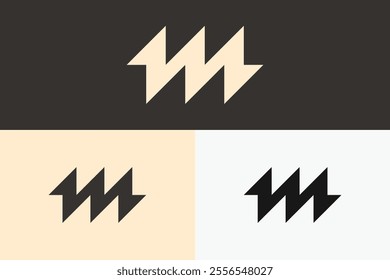 Modern M letter logo in lightning zigzag shape depicts momentum, suitable for technology company brand identity