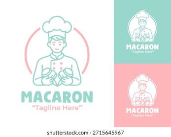 Un moderno logotipo de la tienda de macarrones diseñado para las panaderías francesas y la marca de postres.