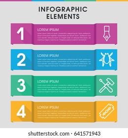 Modern macro infographic template. infographic design with macro icons includes beetle, razor, ink pen. can be used for presentation, diagram, annual report, web design.