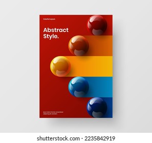 Modern magazine cover design vector template. Amazing 3D balls company brochure concept.