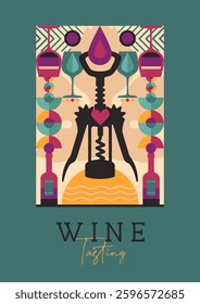 Modern magazine cover or poster with wine bottles and glasses. Restaurant menu design. Vector illustration