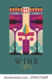 Modern magazine cover or poster with wine bottles and glasses. Restaurant menu design. Vector illustration