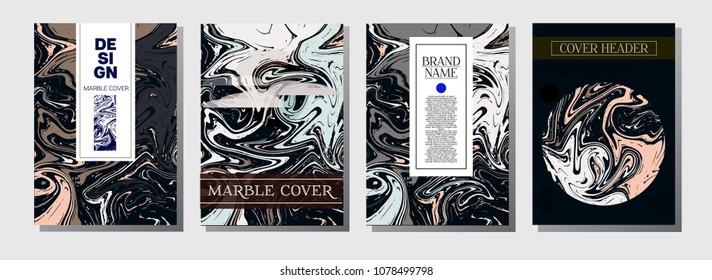 Modern Magazine Cover Template. Artistic Invitation, Cool Marble Texture Paper Page. Corporate Identity, Liquid Paint Suminagashi. Luxury VIP Gift Certicifate Presentation Magazine Cover Design