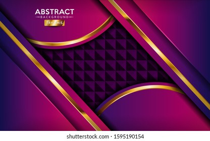Modern magenta gradient background with golden lines. Abstract background design.