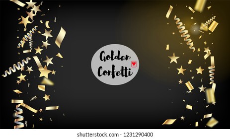 Modern Magic Glitter Confetti, Golden Foil Tinsel Trail. Cool Rich VIP Christmas, New Year, Birthday Party Holiday Pattern. Horizontal Shiny Particles Background. Magic Glitter Confetti Tinsel