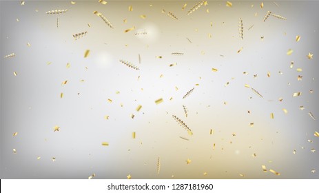 Modern Magic Glitter Confetti, Golden Foil Tinsel Trail. Cool Sparkling Christmas, New Year, Birthday Party Holiday Texture. Horizontal Shiny Stardust Background. Magic Glitter Confetti Tinsel