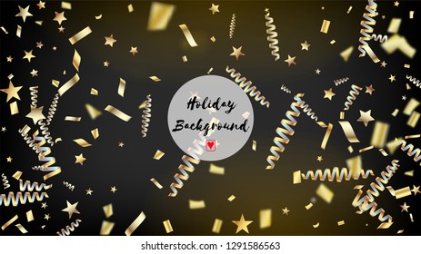 Modern Magic Glitter Confetti, Golden Foil Tinsel Trail. Cool Premium Christmas, New Year, Birthday Party Holiday Garland. Horizontal Dotted Explosion Background. Magic Glitter Confetti Tinsel