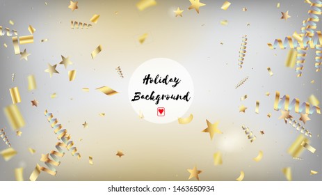Modern Magic Glitter Confetti, Golden Foil Tinsel Trail. Horizontal Stars Shapes Background. Cool Glamour Christmas, New Year, Birthday Party Holiday Pattern. Magic Glitter Confetti Tinsel