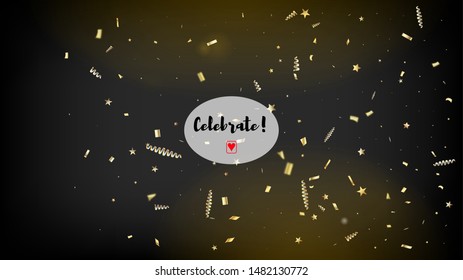 Modern Magic Glitter Confetti, Golden Foil Tinsel Trail. Cool Luxury Christmas, New Year, Birthday Party Holiday Texture. Horizontal Lights Stardust Background. Magic Glitter Confetti Tinsel