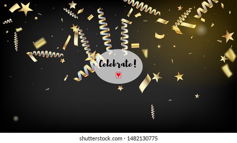 Modern Magic Glitter Confetti, Golden Foil Tinsel Trail. Cool Platinum Christmas, New Year, Birthday Party Holiday Pattern. Horizontal Lights Sparkles Background. Magic Glitter Confetti Tinsel