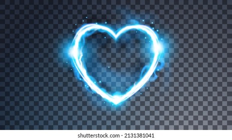 Modern magic heart symbol. Ethereal lightning substance sign and strange flame spark. Decor elements for magic doctor, shaman, medium. Luminous trail effect on transparent background. svg