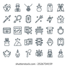 Icono mágico moderno. Perfecto para diseños lineales de interfaz de usuario con Vector mago, mago, magia, cuchara, vela y más iconos.