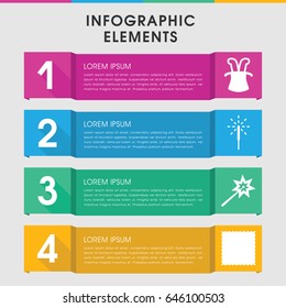 Modern magic infographic template. infographic design with magic icons includes carpet, sparkler, magic hat. can be used for presentation, diagram, annual report, web design.