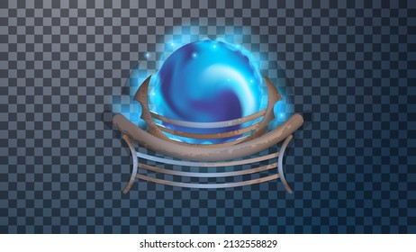 Modern magic lamp. Ethereal lightning substance and strange flame spark. Decor elements for magic doctor, shaman, medium. Luminous trail effect on transparent background.