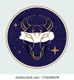 Modern magic witchcraft card with astrology Taurus zodiac sign.  Bull head logo design