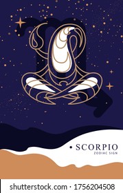 Modern magic witchcraft card with astrology Scorpio zodiac sign. Scorpion logo design