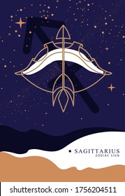 Modern magic witchcraft card with astrology Sagittarius zodiac sign. Bow and arrow illustration