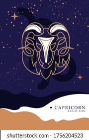 Modern magic witchcraft card with astrology Capricorn zodiac sign. Capricorn logo design