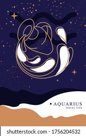 Modern magic witchcraft card with astrology Aquarius zodiac sign. Water jug logo design