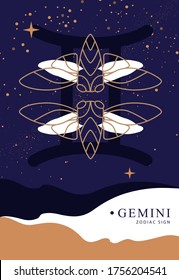 Modern magic witchcraft card with astrology Gemini zodiac sign. Butterfly or cicada illustration