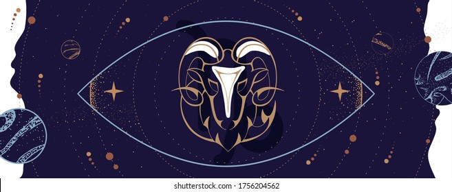 Modern magic witchcraft card with astrology Capricorn zodiac sign. Capricorn logo design