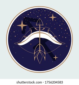 Modern magic witchcraft card with astrology Sagittarius zodiac sign. Bow and arrow illustration