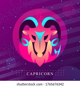 Modern magic witchcraft card with astrology Capricorn zodiac sign. Capricorn logo design