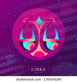 Modern magic witchcraft card with astrology Libra zodiac sign. Scales logo design