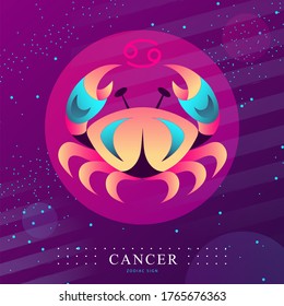 Modern magic witchcraft card with astrology Cancer zodiac sign. Crab logo design