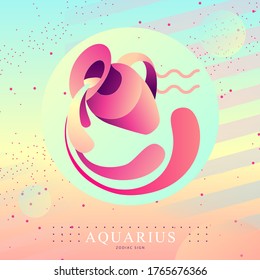 Modern magic witchcraft card with astrology Aquarius zodiac sign. Water jug logo design