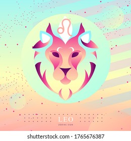 Tarjeta de brujería mágica moderna con signo de astrología Leo zodiac. Diseño del logotipo de la cabeza de león