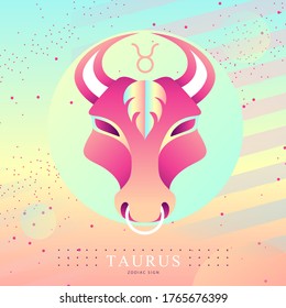 Modern magic witchcraft card with astrology Taurus zodiac sign.  Bull head logo design