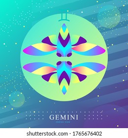 Modern magic witchcraft card with astrology Gemini zodiac sign. Butterfly or cicada illustration