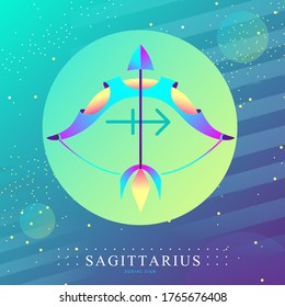 Modern magic witchcraft card with astrology Sagittarius zodiac sign. Bow and arrow illustration