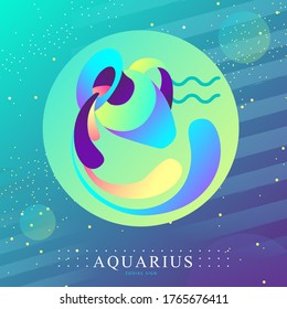 Modern magic witchcraft card with astrology Aquarius zodiac sign. Water jug logo design