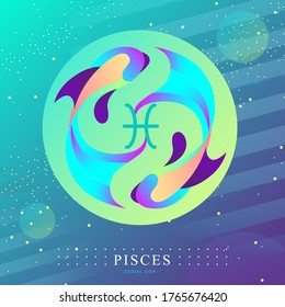 Modern magic witchcraft card with astrology Pisces zodiac sign. Koi fish logo design