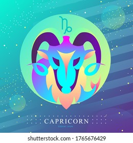 Modern magic witchcraft card with astrology Capricorn zodiac sign. Capricorn logo design