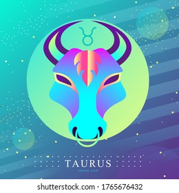 Modern magic witchcraft card with astrology Taurus zodiac sign.  Bull head logo design