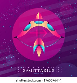 Modern magic witchcraft card with astrology Sagittarius zodiac sign. Bow and arrow illustration