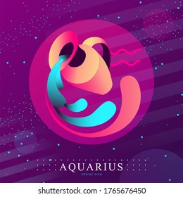 Modern magic witchcraft card with astrology Aquarius zodiac sign. Water jug logo design