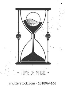 Modern magic witchcraft card with astrology hourglass with moon inside. Day and nignt.