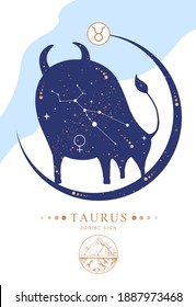 Modern magic witchcraft card with astrology Taurus zodiac sign. Zodiac characteristic