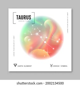 Moderne magische Hexenkarte mit Astrologie-Taurus zodiac-Konstellation auf holografischem Hintergrund