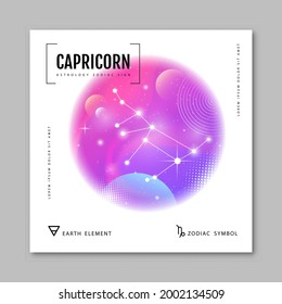 Modern magic witchcraft card with astrology Capricorn zodiac constellation on holographic flow background